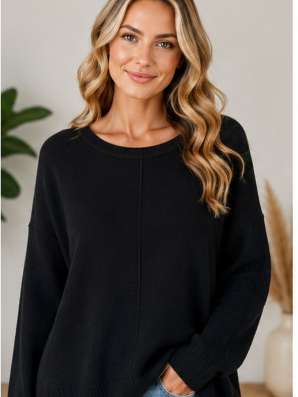Dreamers Black Crewneck Sweater - Relaxed Fit